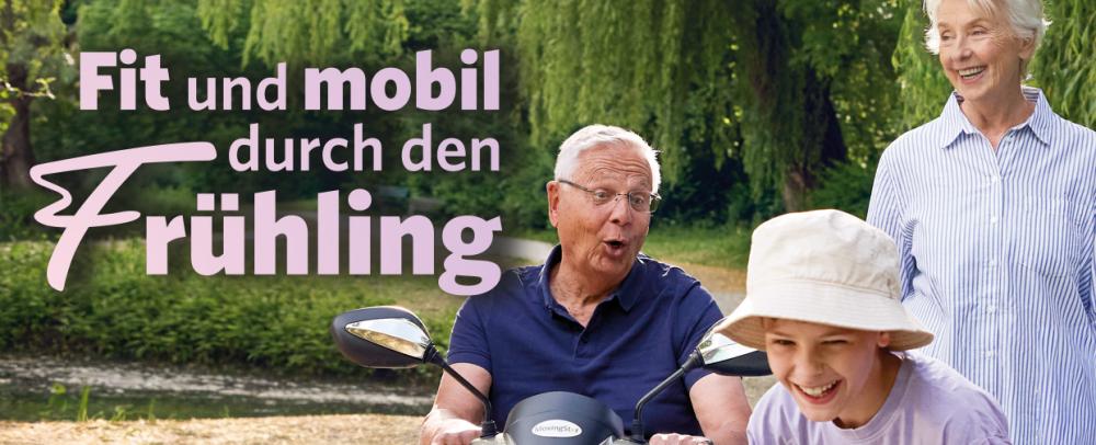 Fit und mobil durch den Frühling - Großeltern mit Enkelkind im Park